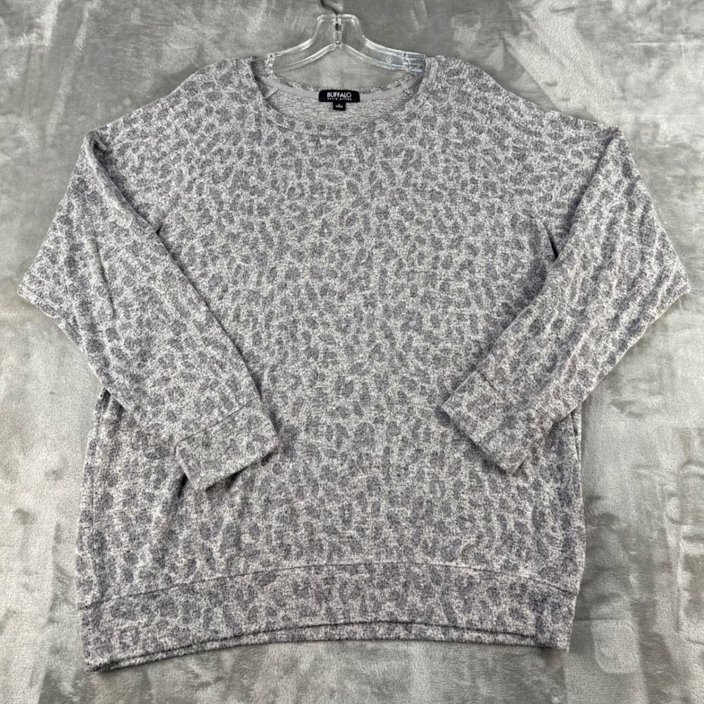 Buffalo Sweatshirt Womens Large Leopard Gray Animal Print Raglan Pullover EUC